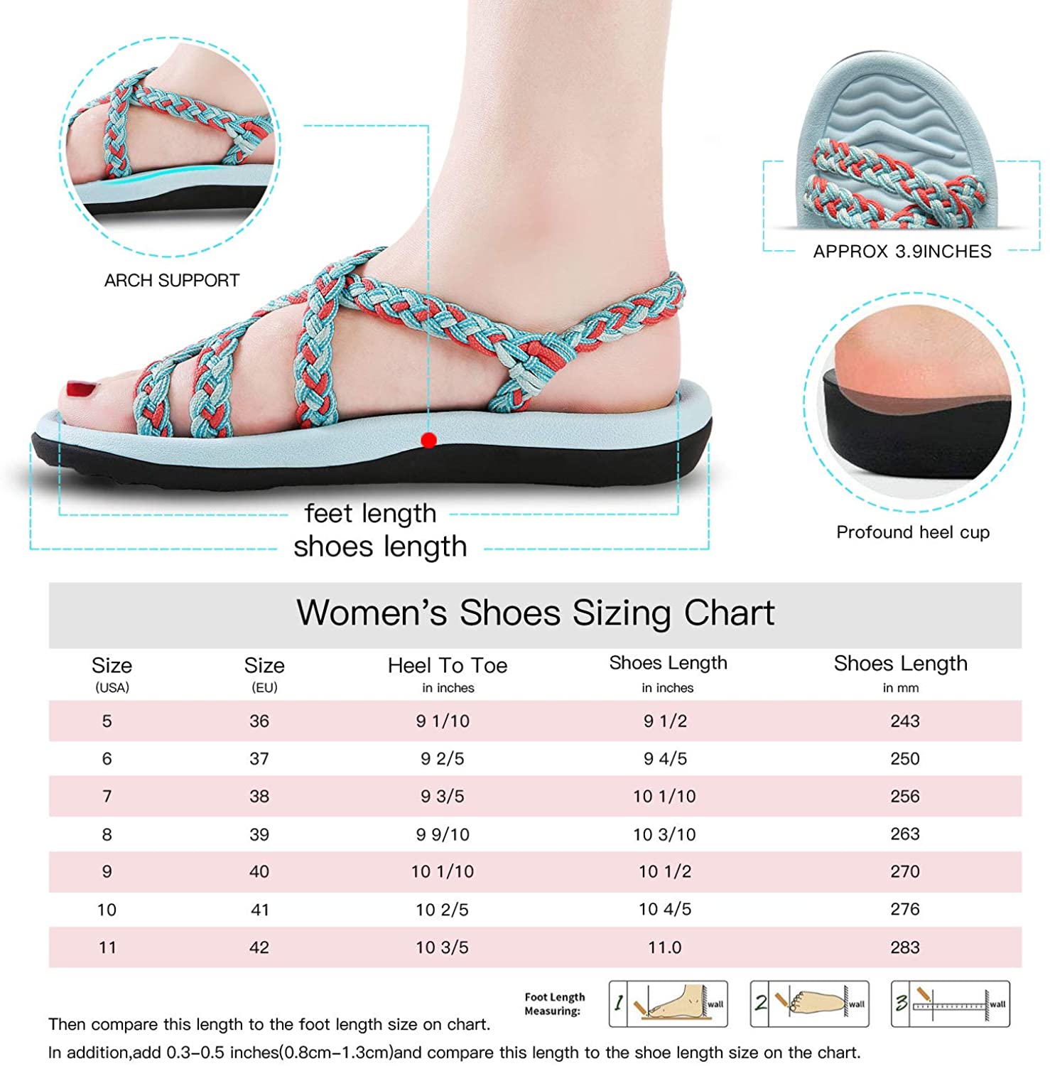 MEGNYA Women's Comfortable Walking Sandals with Arch Support Waterproof for Walking/Hiking/Travel/Wedding/Water Spot/Beach