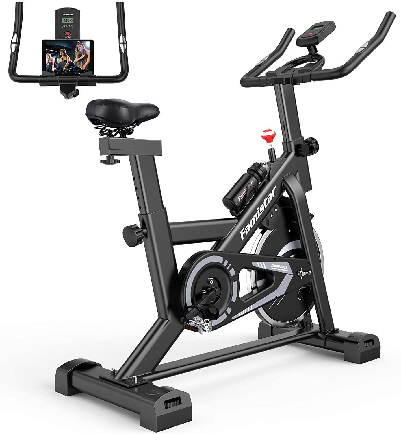Famistar 40 lbs Quiet Flywheel 300 lbs Capacity Exercise Bike, Indoor Cycling Bike Stationary with LCD Display - JOY2ESpree