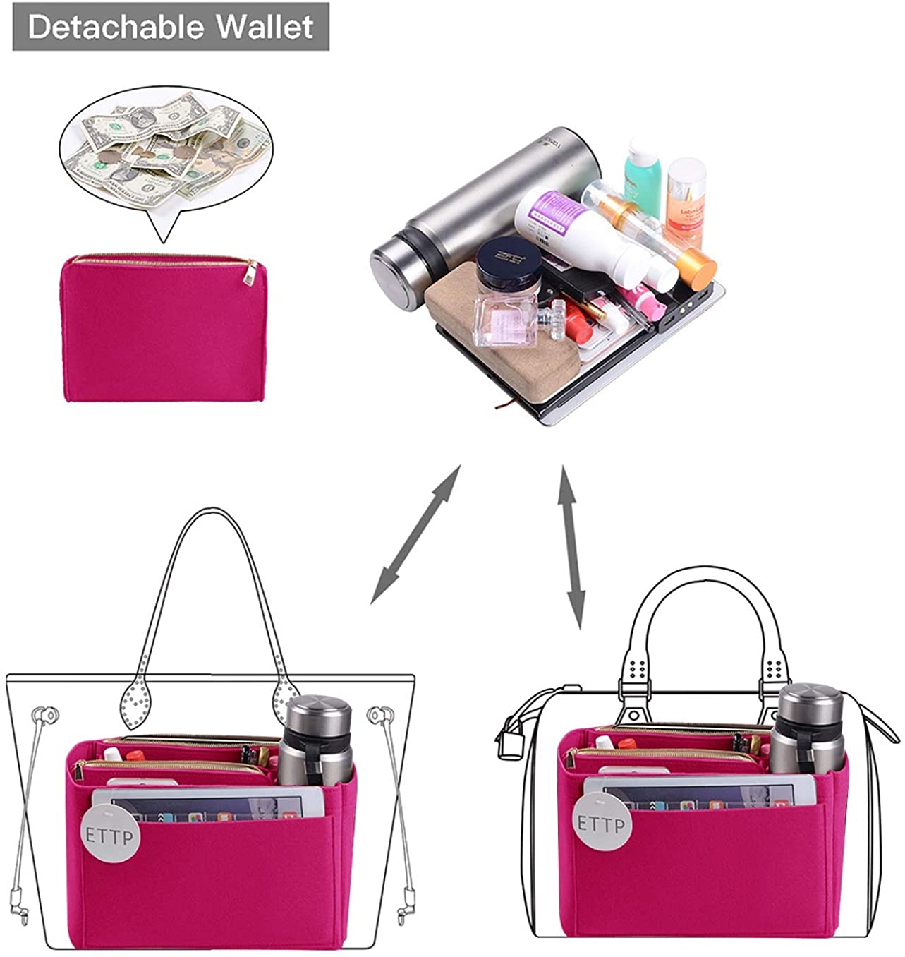 Purse Organizer, Felt Bag Organizer Insert Purse Organizer For LV Speedy, Neverfull, Tote, Handbag,Shaper 3 Sizes
