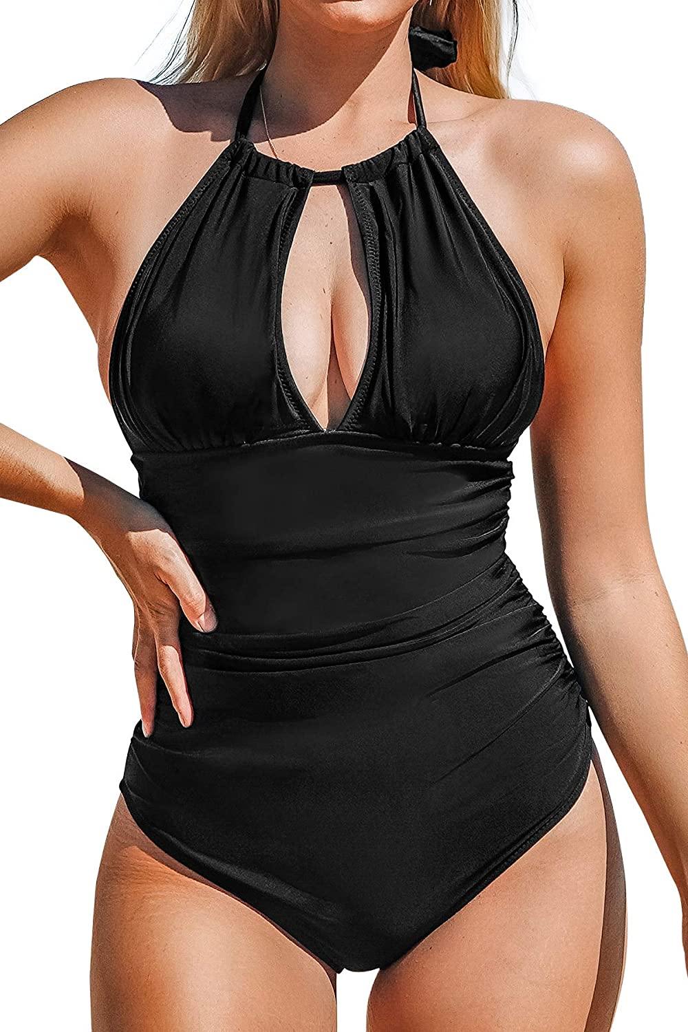 CUPSHE Women's One Piece Swimsuit Halter Tummy Control Multiway Swimwear Bathing Suits - JOY2ESpree
