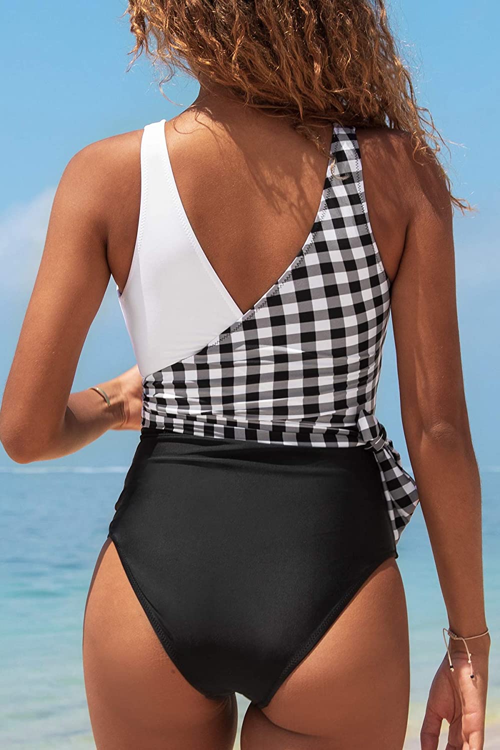 CUPSHE Women's One Piece Swimsuit Knotted Color Block Bathing Suit