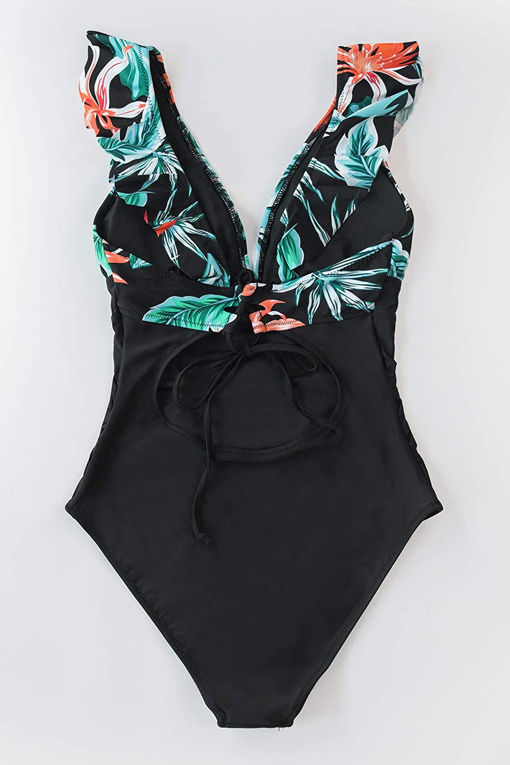 CUPSHE Women's V Neck One Piece Swimsuit Ruffled Lace Up Monokini