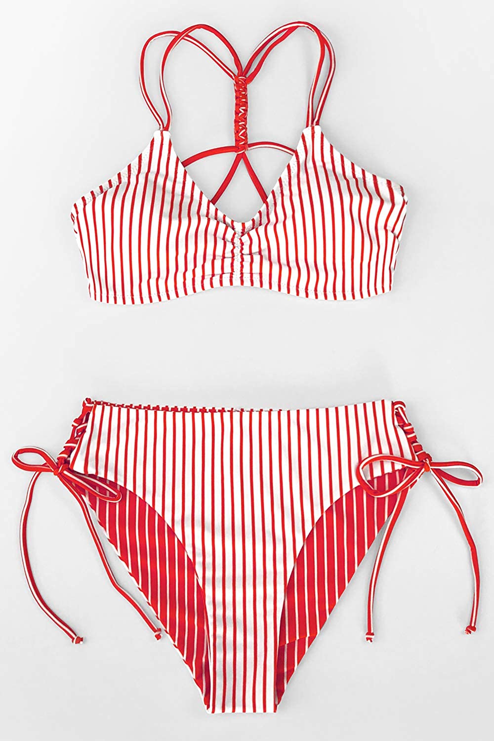 CUPSHE Women's Back Braided Straps Reversible Bottom Strappy Lace Up Bikini Sets