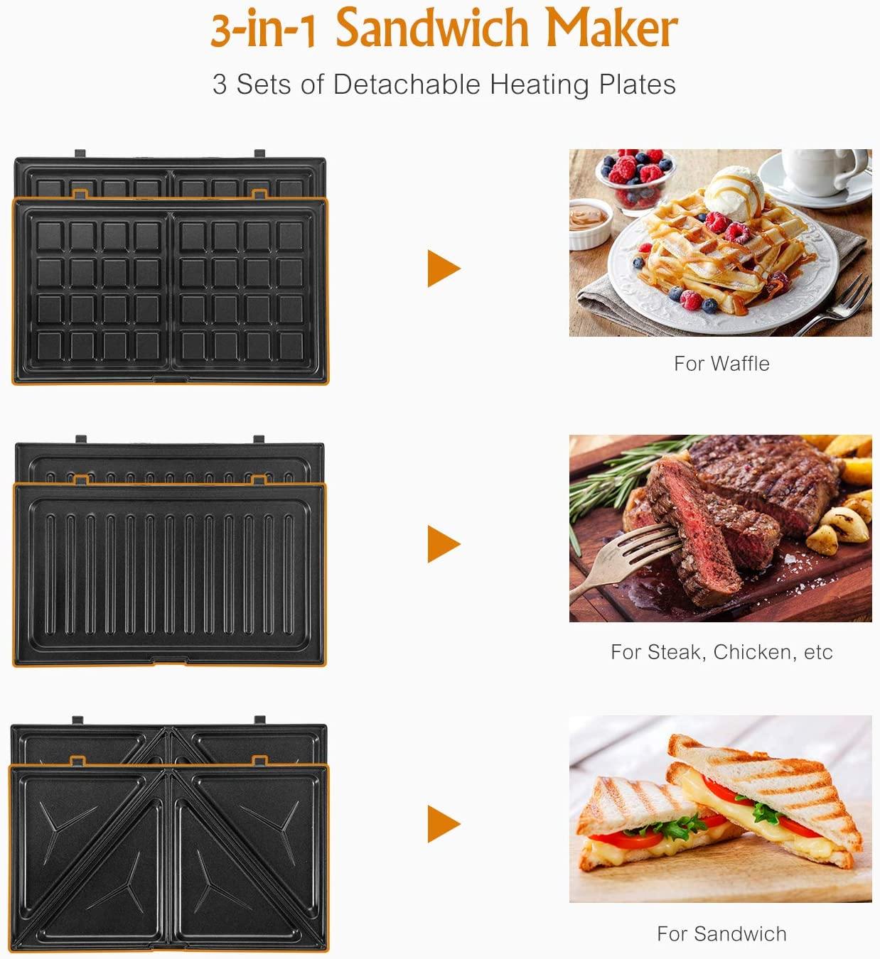 OSTBA Sandwich Maker, Toaster and Electric Panini Press with Non-stick plates, LED Indicator Lights, Cool Touch Handle, Black - JOY2ESpree