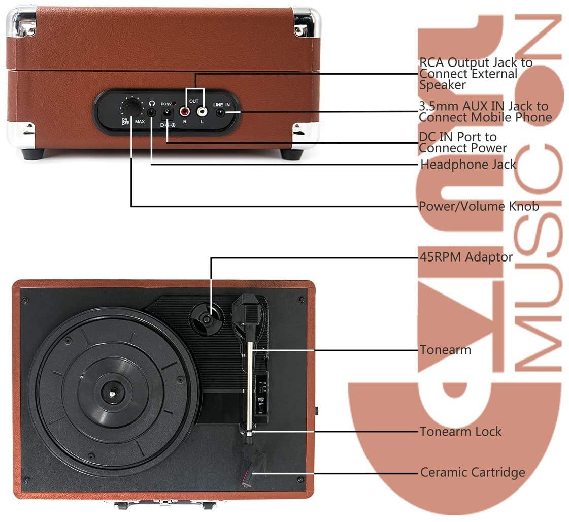 Retro Record Player for 33/45/78 RPM Vinyl Records,Bluetooth Belt-Drive Turntable - JOY2ESpree