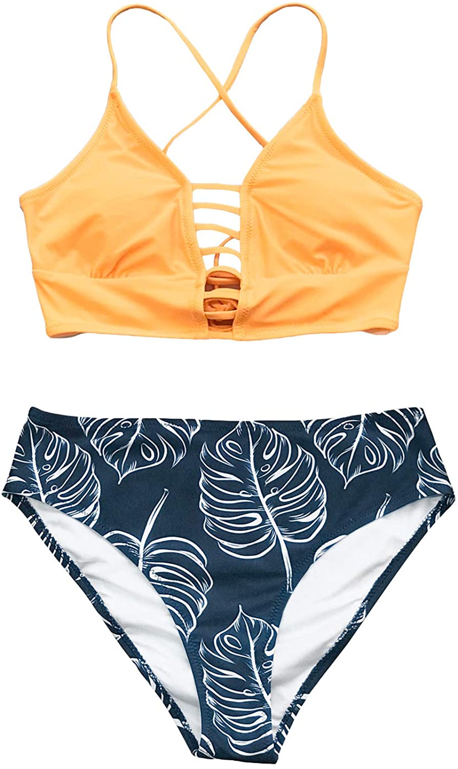 CUPSHE Women’s Bikini Swimsuit Floral Print Lace Up Strappy Two Piece Bathing Suit