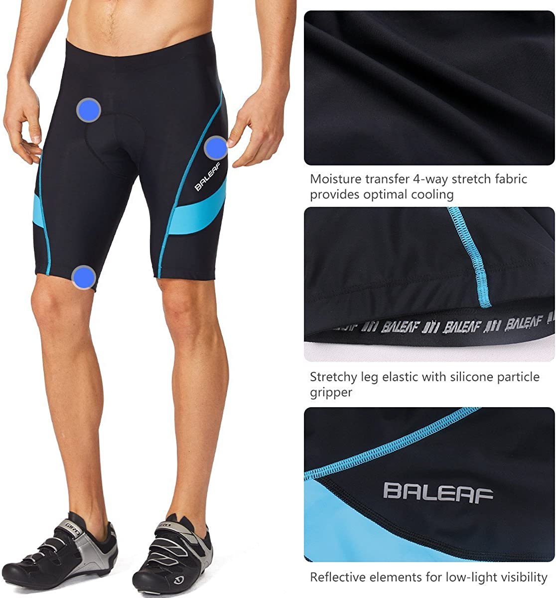 BALEAF Men's Bike Shorts Padded Cycling Bicycle Road Bike Tights Biker Pockets UPF 50+