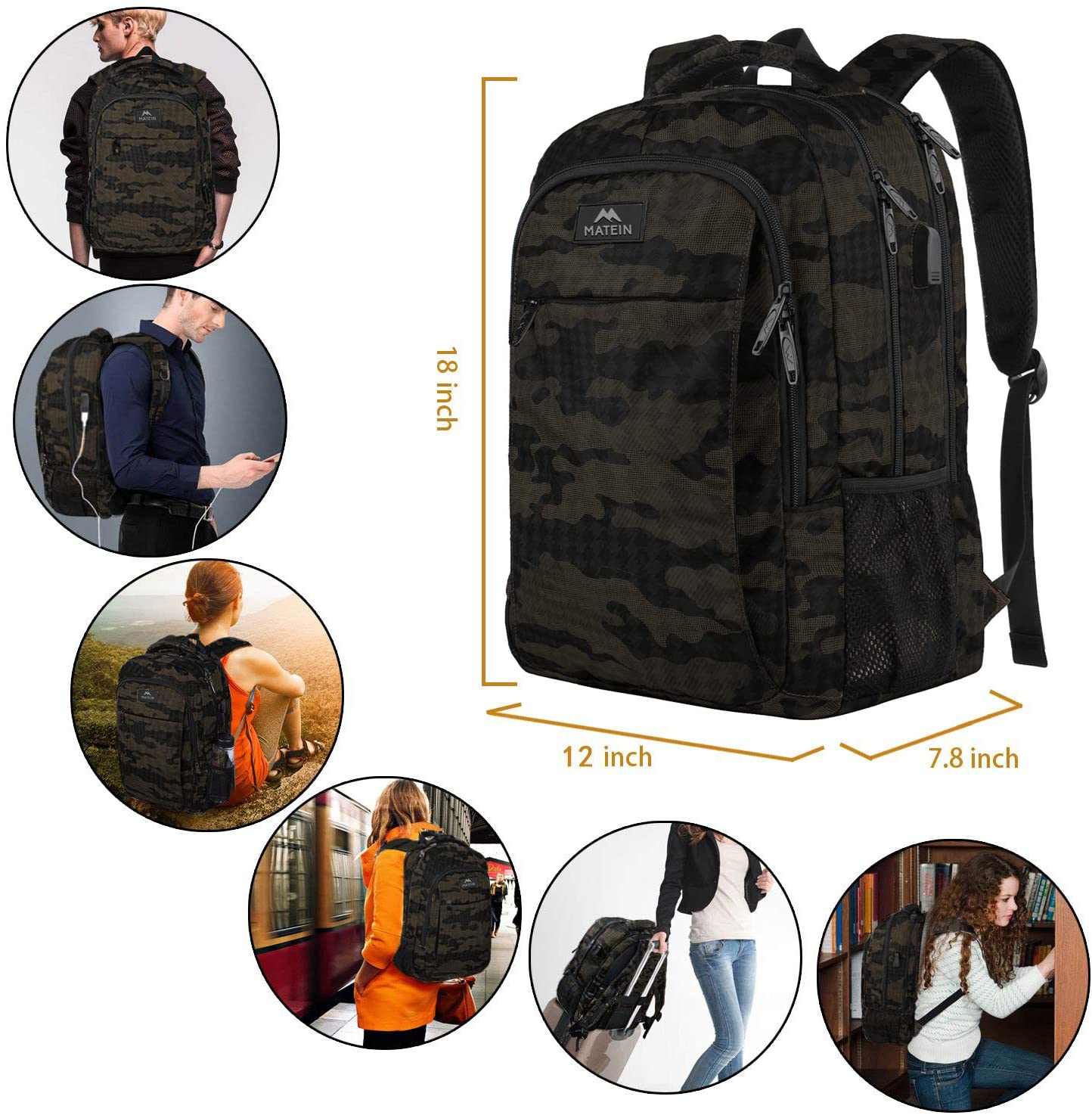 Matein Travel Laptop Backpack, Business Anti Theft Slim Durable Laptops Backpack