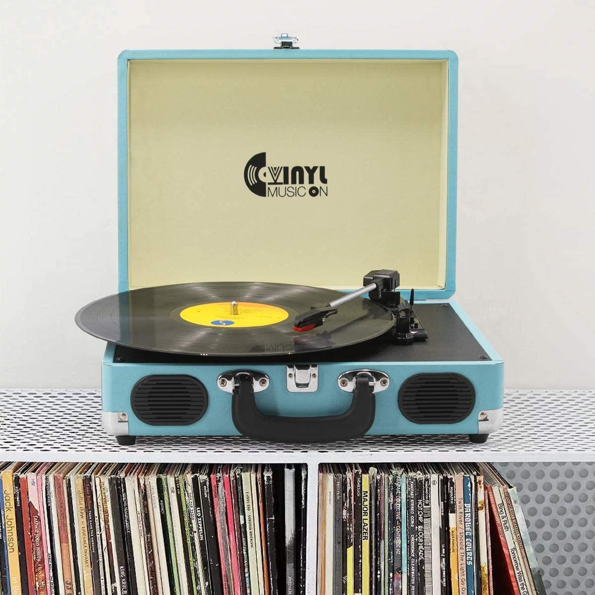 Retro Record Player for 33/45/78 RPM Vinyl Records,Bluetooth Belt-Drive Turntable - JOY2ESpree