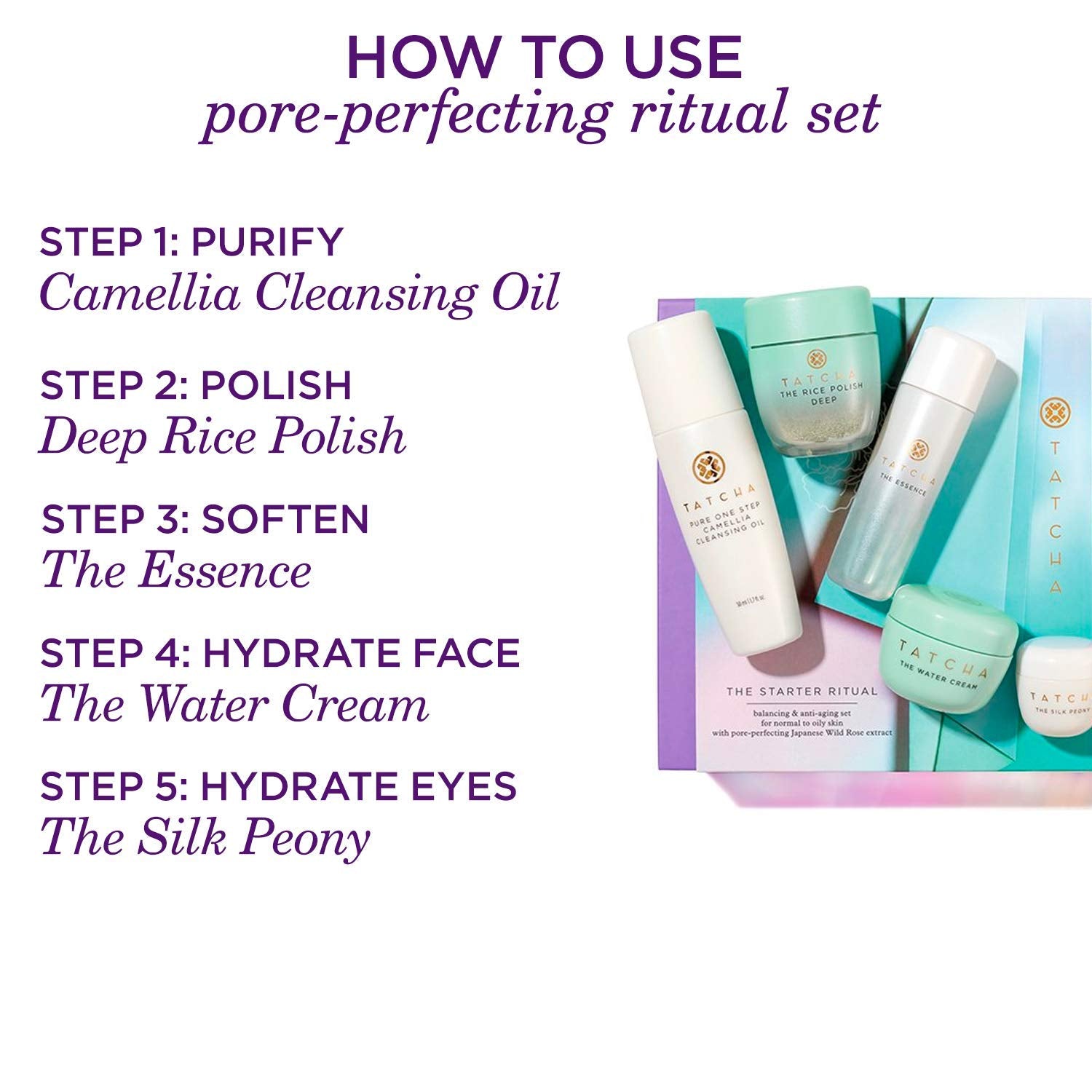 Tatcha The Starter Ritual Set - Balancing for Normal to Oily Skin: Includes Pure One Step Camellia Cleansing Oil, Rice Polish