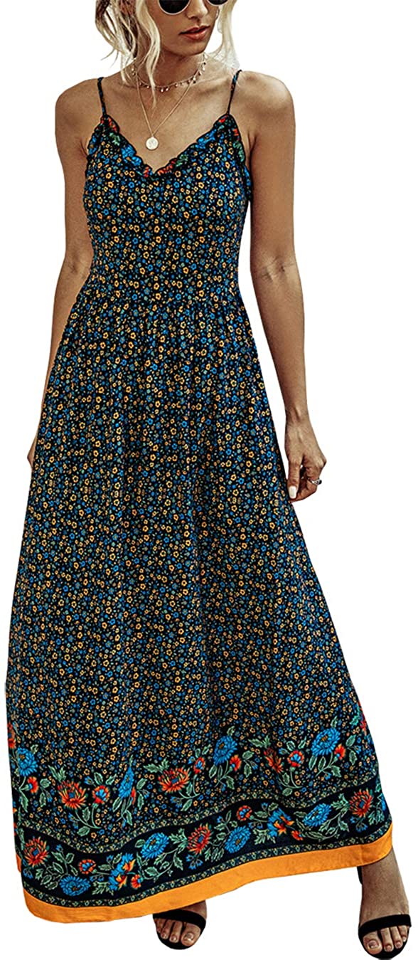 KIRUNDO 2021 Summer Women’s Spaghetti Maxi Dress V Neck High Waist Backless Dress