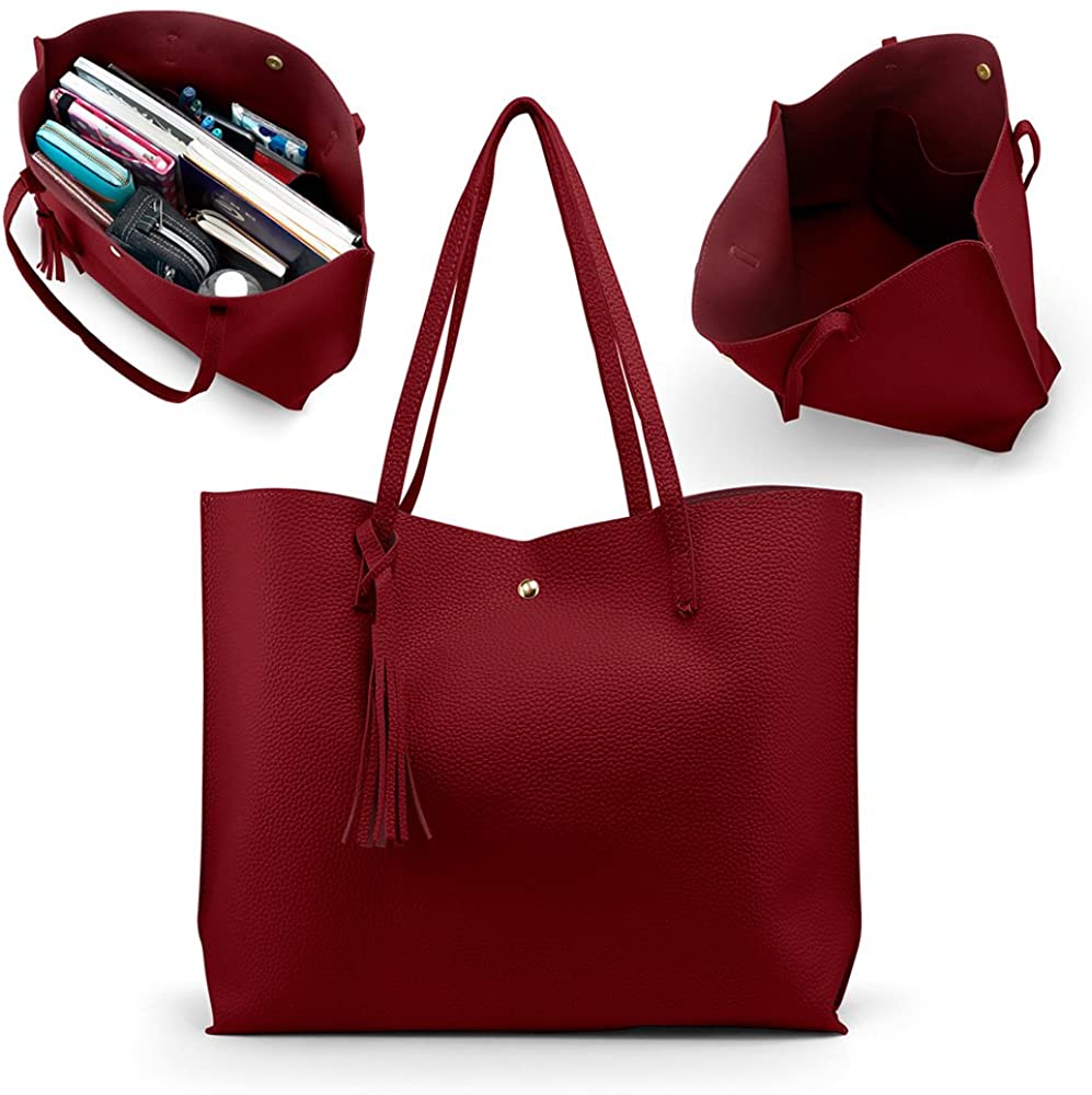 Oct17 Women Large Tote Bag - Tassels Faux Leather Shoulder Handbags, Fashion Ladies Purses Satchel Messenger Bags