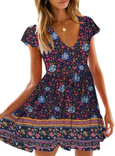 
                        
                          將圖片載入圖庫檢視器 KIRUNDO Women’s  Summer Hot Short Sleeve V-Neck High Waist Floral Print Mini Sun Dress
                        
                      