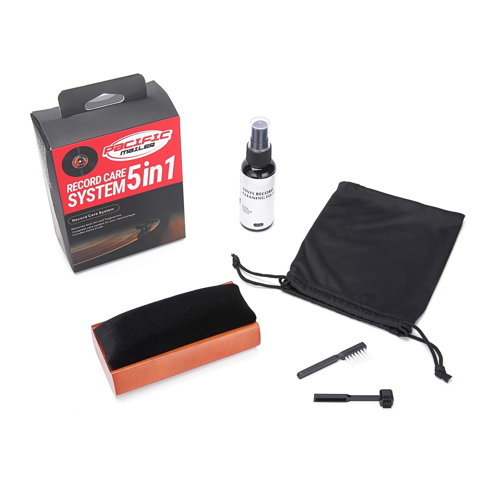 5 in 1 Vinyl Record Cleaning Solution Kit, Includes Soft Velvet Record Brush, Vinyl Cleaning Liquid, Stylus Cleaner & Brush and Carry Pouch - JOY2ESpree