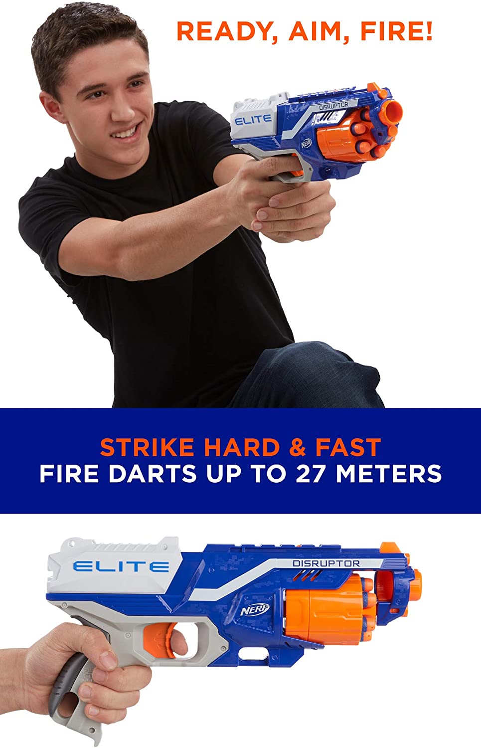 Nerf Disruptor Elite Blaster -- 6-Dart Rotating Drum, Slam Fire, Includes 6 Official Nerf Elite Darts -- For Kids, Teens, Adults