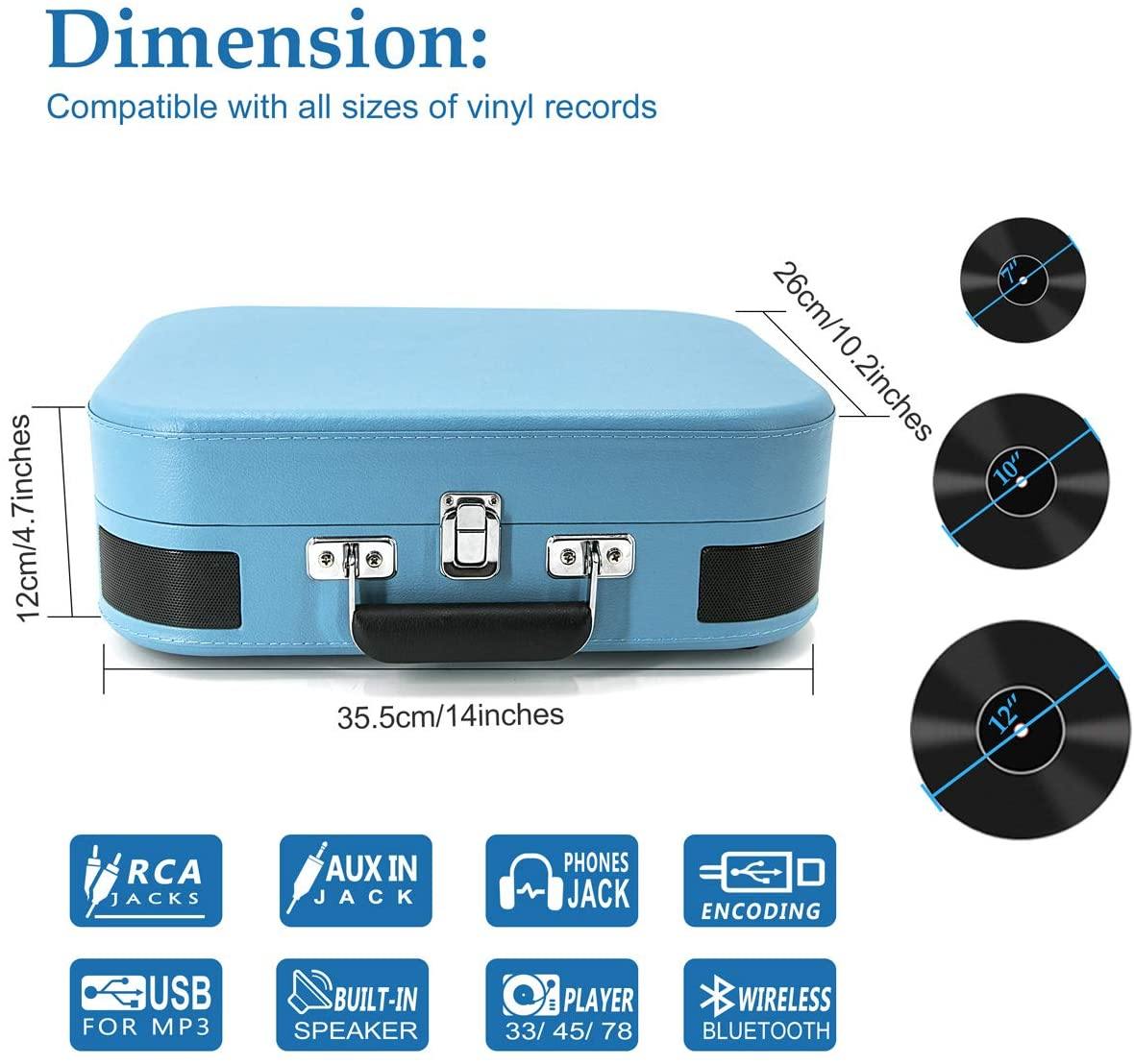 Bluetooth Record Player 3 Speed Craftmanship Turntable with Built-in Premium Speakers Support USB Playback/Recording (Black)… - JOY2ESpree