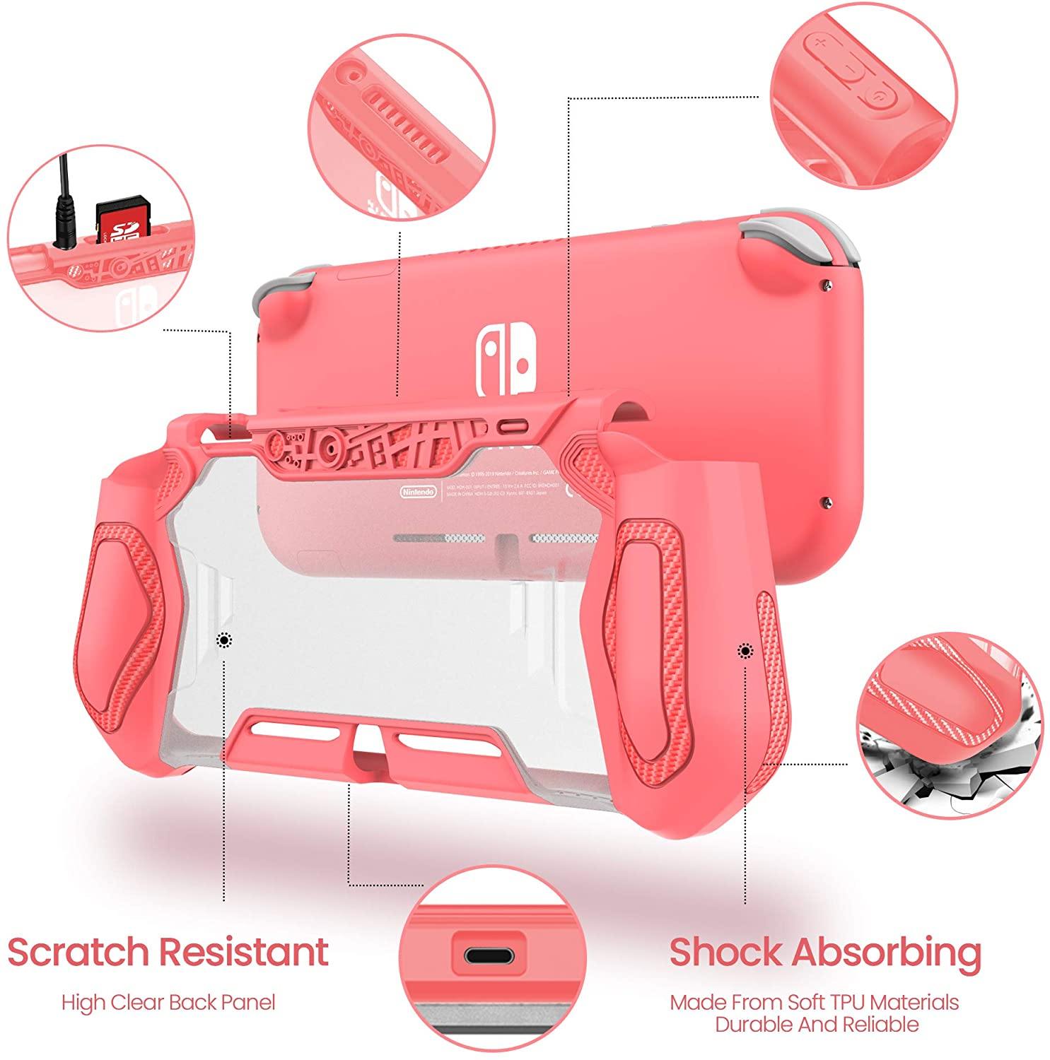 LeyuSmart Protective Case with High Clear Tempered Glass Screen Protector for Nintendo Switch Lite, Grey Color - JOY2ESpree