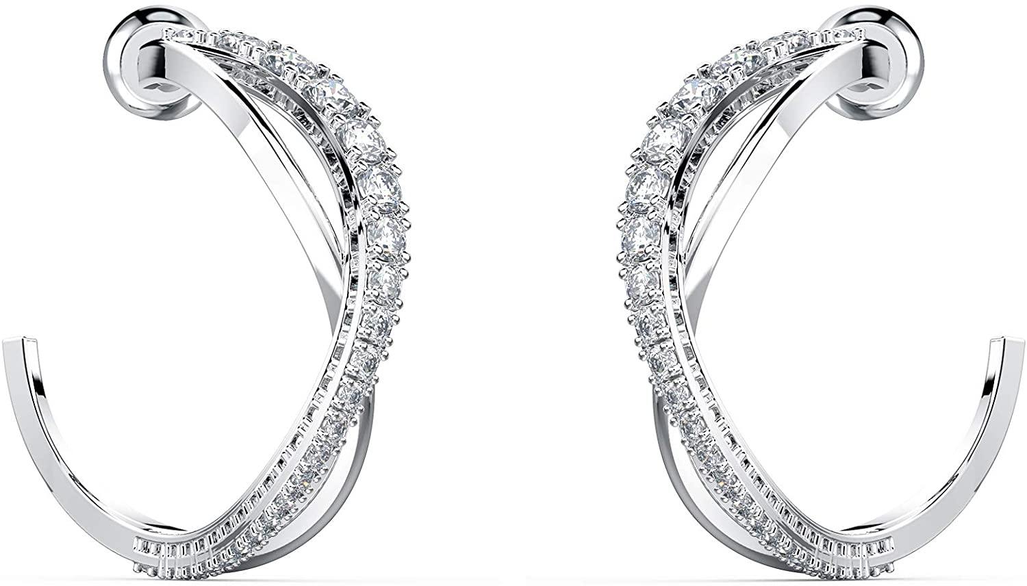 SWAROVSKI Women's Twist Hoop Earrings Collection, Rhodium Finish, Blue Crystals, Clear Crystals - JOY2ESpree