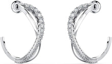 
                        
                          Load image into Gallery viewer, SWAROVSKI Women's Twist Hoop Earrings Collection, Rhodium Finish, Blue Crystals, Clear Crystals - JOY2ESpree
                        
                      