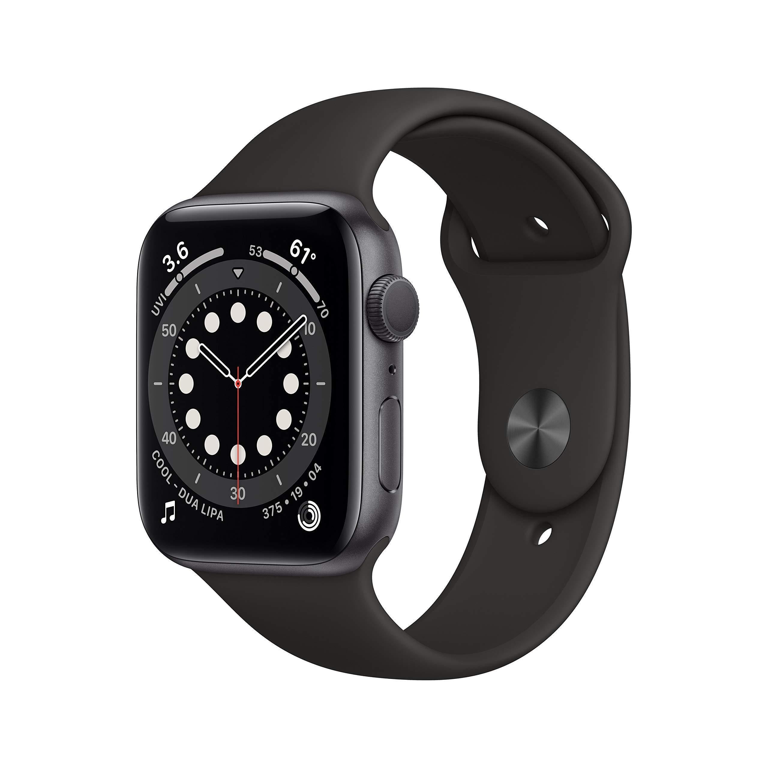 Apple Watch Series 6 (GPS, 44mm) - Space Gray Aluminum Case with Black Sport Band (Renewed) - JOY2ESpree