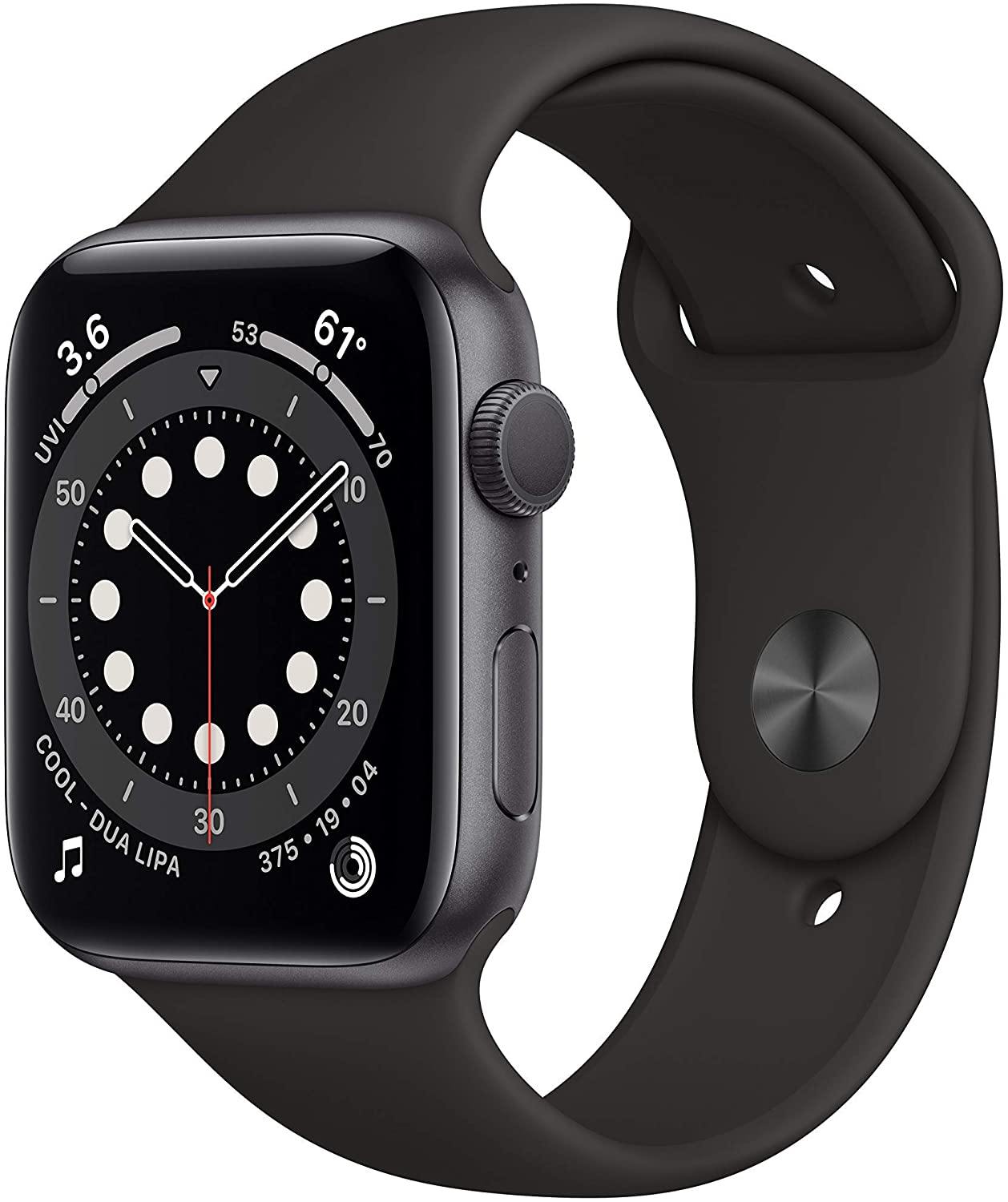 Apple Watch Series 6 (GPS, 44mm) - Space Gray Aluminum Case with Black Sport Band (Renewed) - JOY2ESpree
