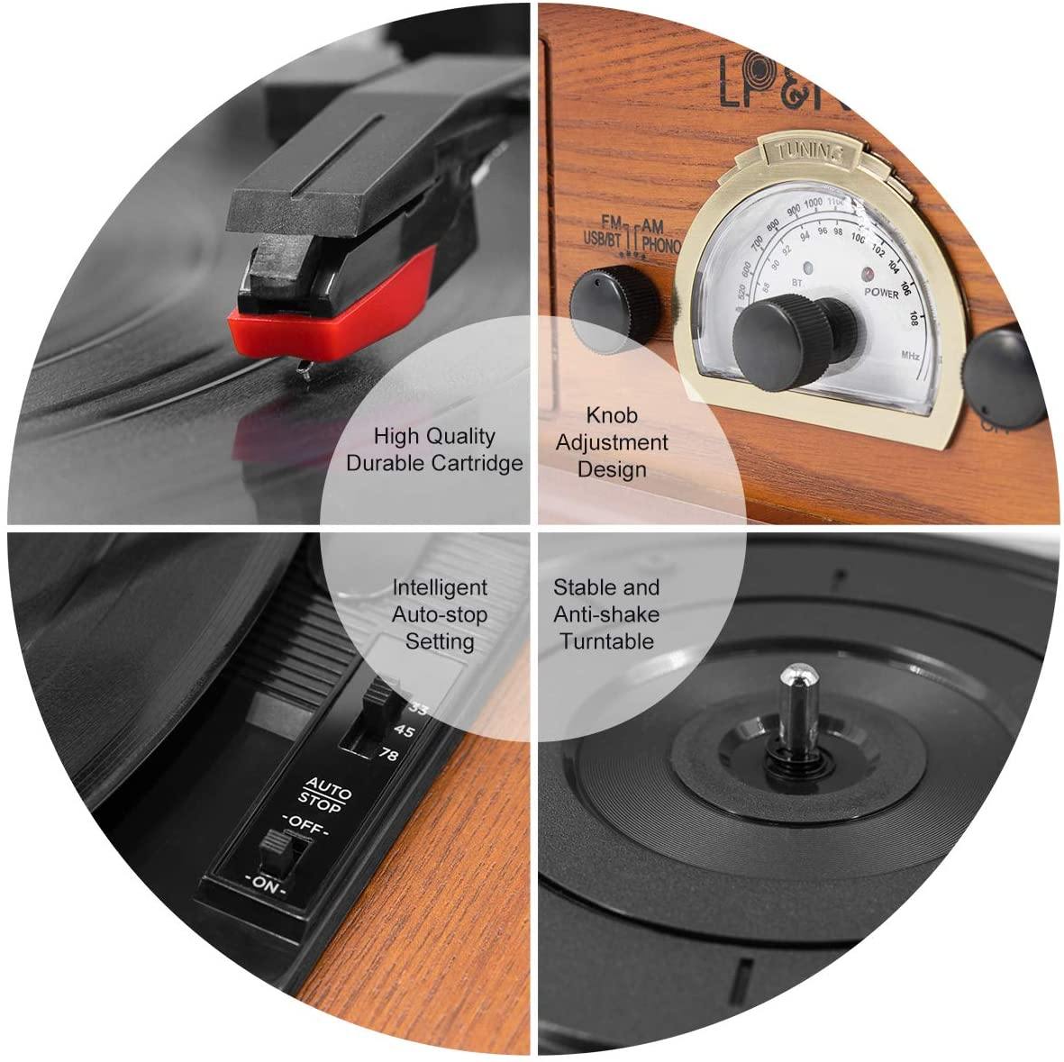 LP&NO.1 Record Player, Classic Bluetooth Turntable with USB Recording - JOY2ESpree
