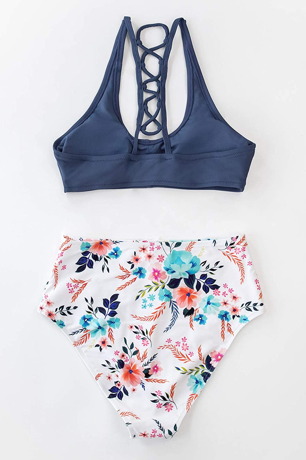 CUPSHE Women's High Waisted Bikini Floral Lace Up Two Piece Swimsuits