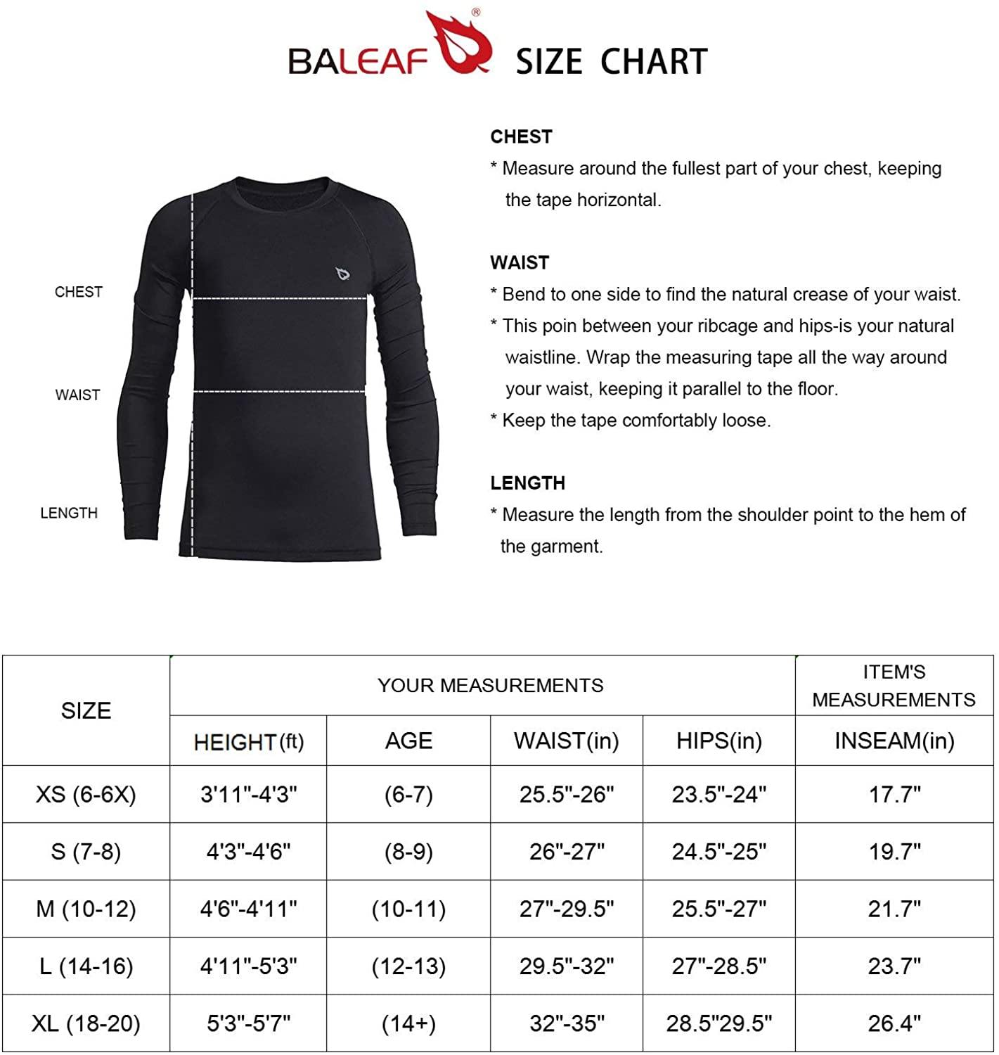 BALEAF Youth Boys'/Girls' Thermal Compression Sports Shirts Long Sleeve Fleece Base Layer Crew Neck