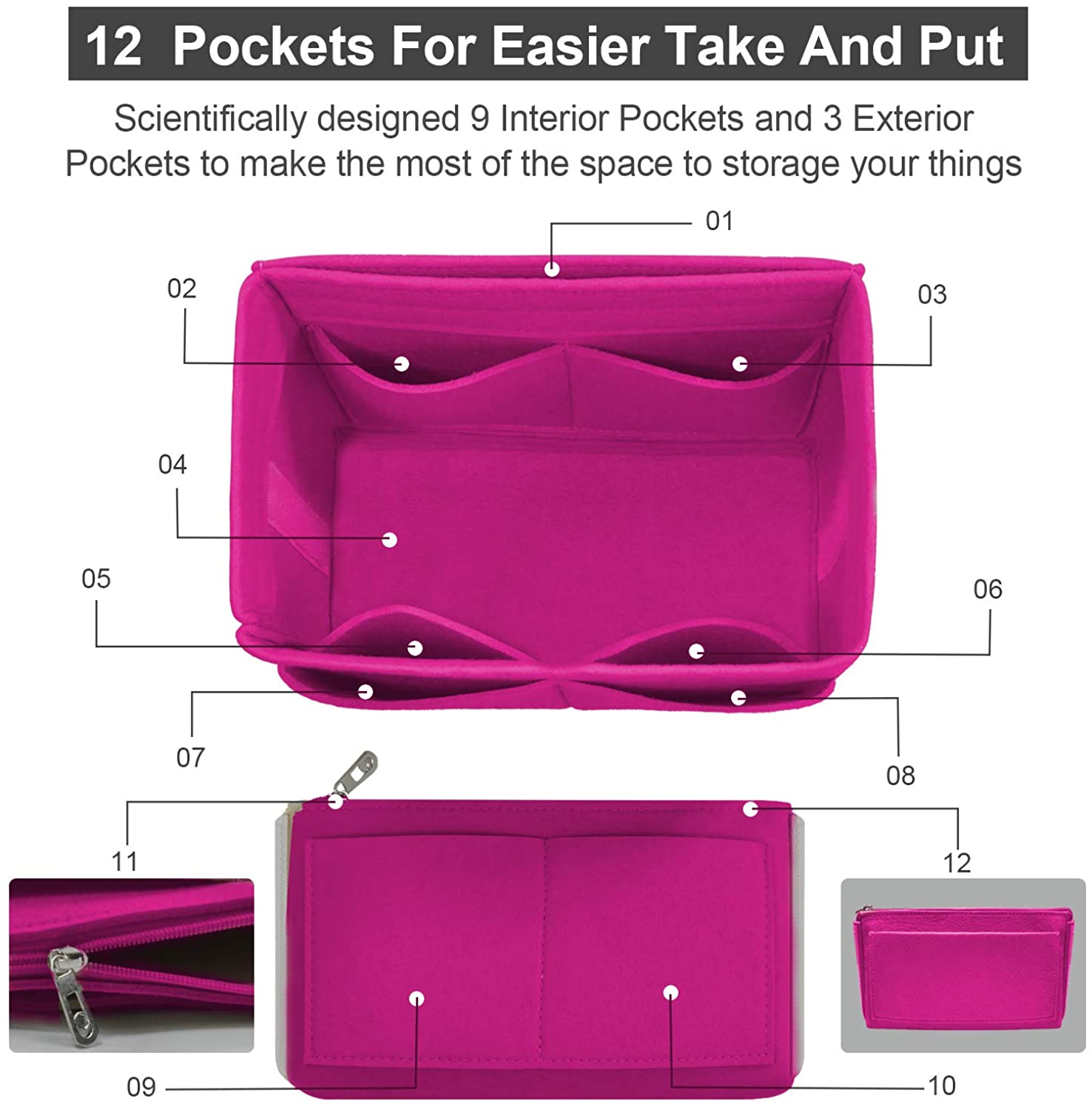 Purse Organizer Insert, Handbag & Tote Organizer, Bag in Bag, Perfect for Speedy Neverfull and More