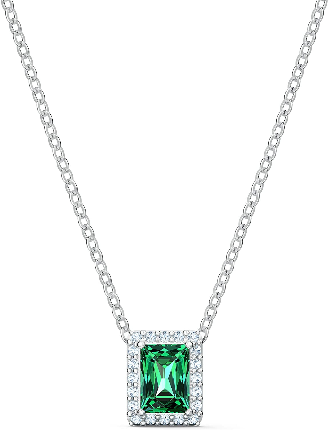 SWAROVSKI Women's Angelic Rectangular Jewelry Collection, Rhodium Finish, Green Crystals, Clear Crystals - JOY2ESpree