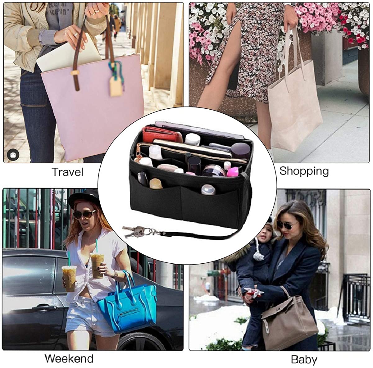Purse Organizer Insert, Felt Bag organizer with zipper, Handbag & Tote Shaper, For Speedy Neverfull Tote, 5 Sizes