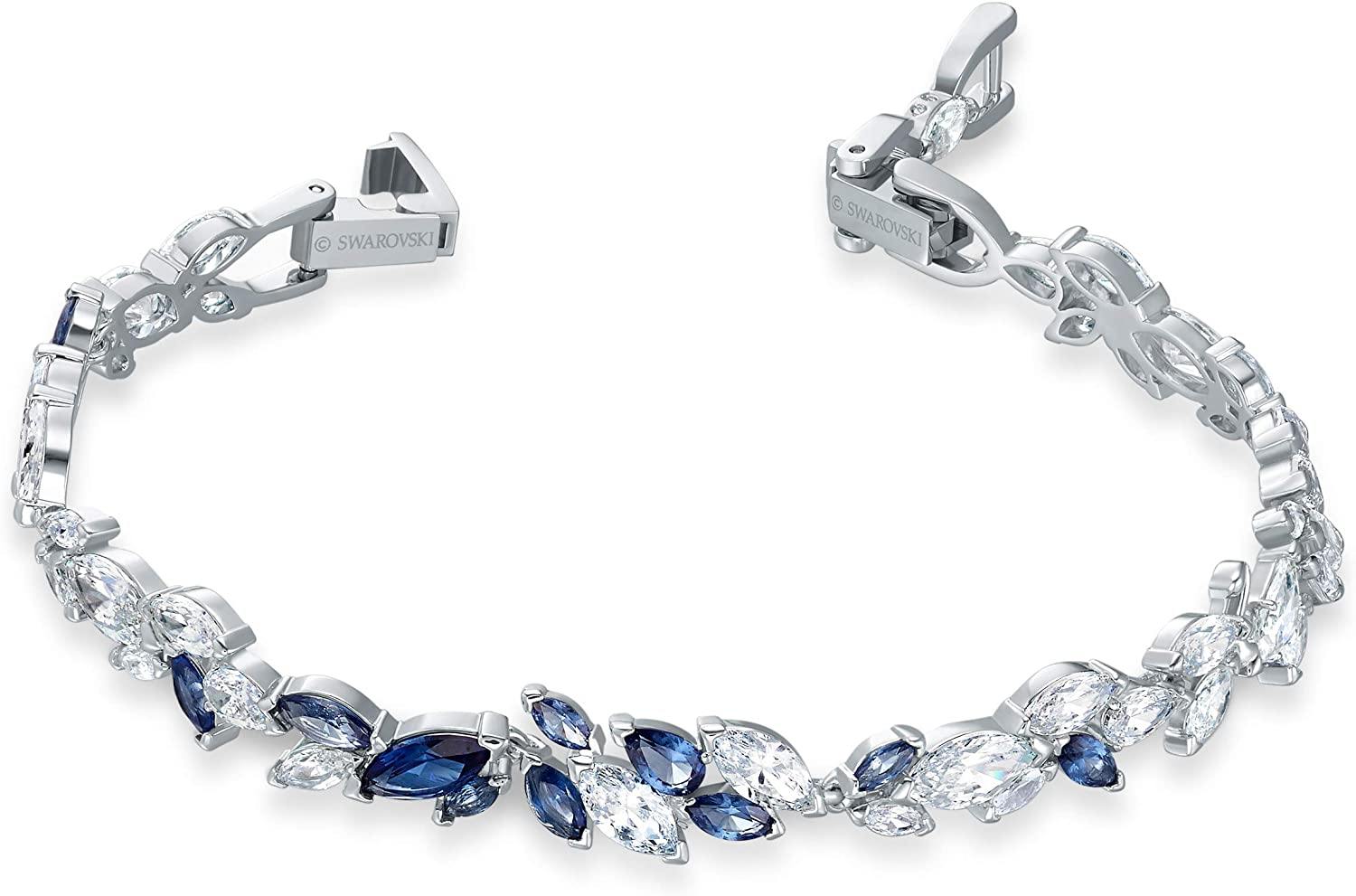 Swarovski Women's Louison Jewelry Collection, Rhodium Finish, Blue Crystals, Clear Crystals - JOY2ESpree
