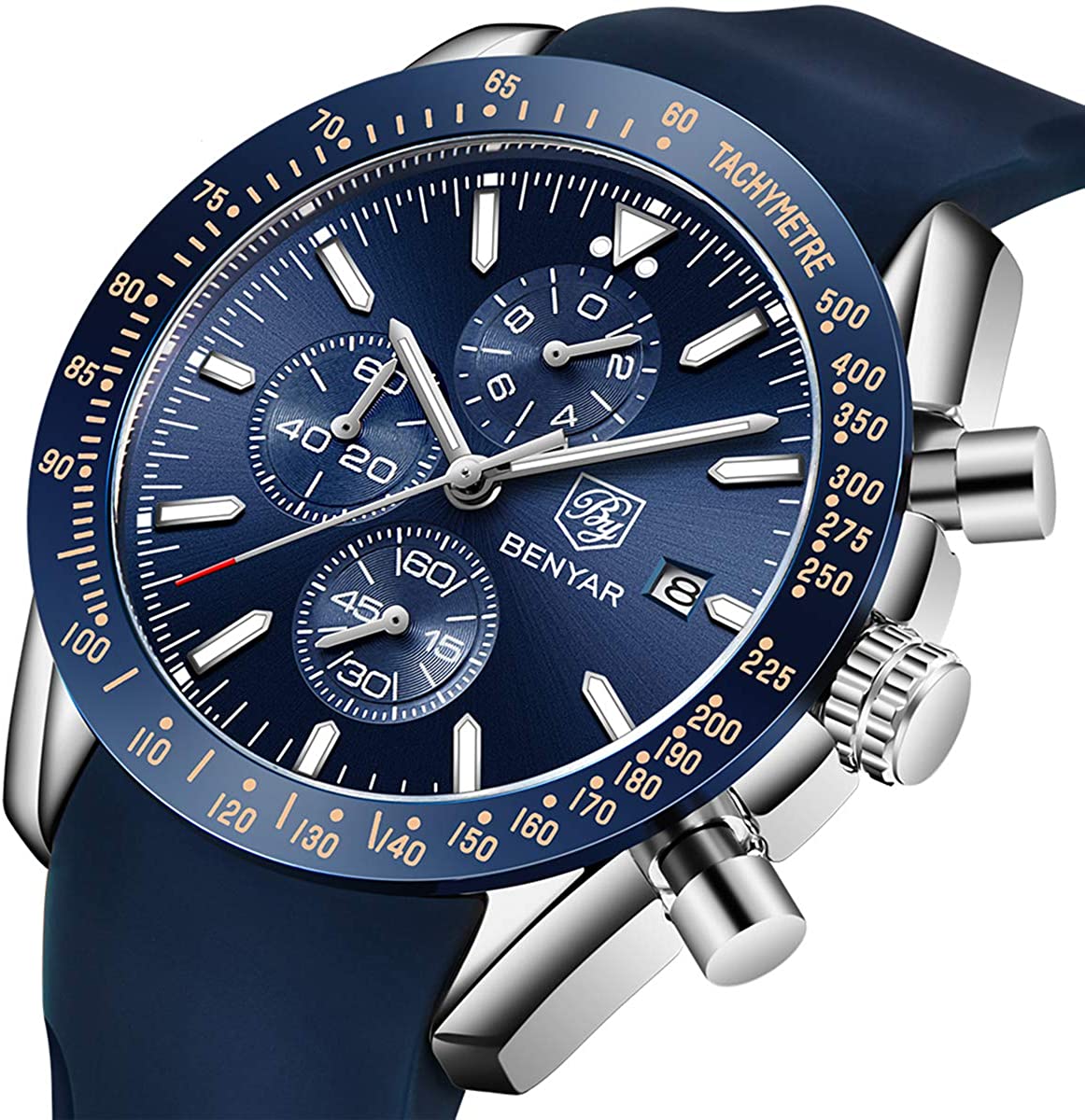BENYAR Chronograph Mens Watch Quartz Movement 30M Waterproof | Leather Watch Strap