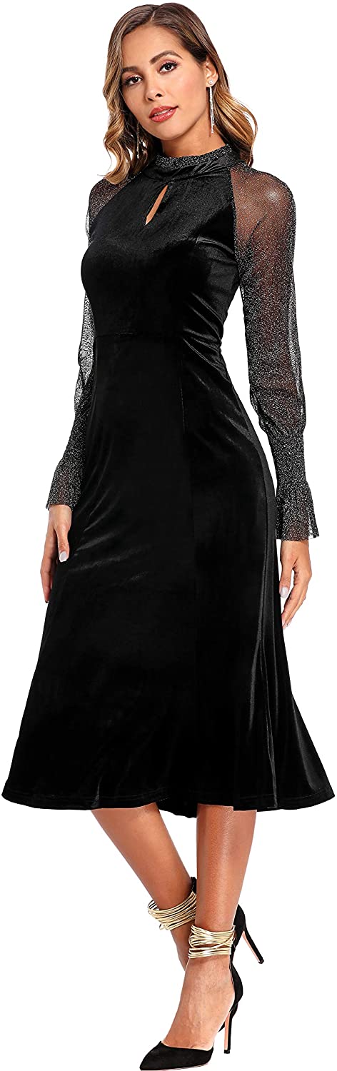 Velvet Formal Dress Lace Splicing Glitter Gowns