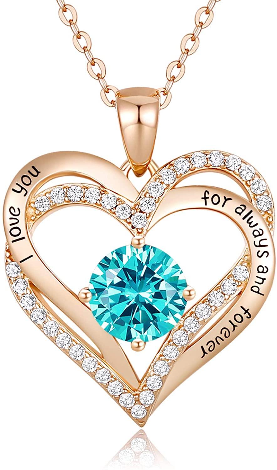CDE Forever Love Heart Women Necklace 925 Sterling Silver Rose Gold Plated Birthstone Pendant Necklaces for Women - JOY2ESpree
