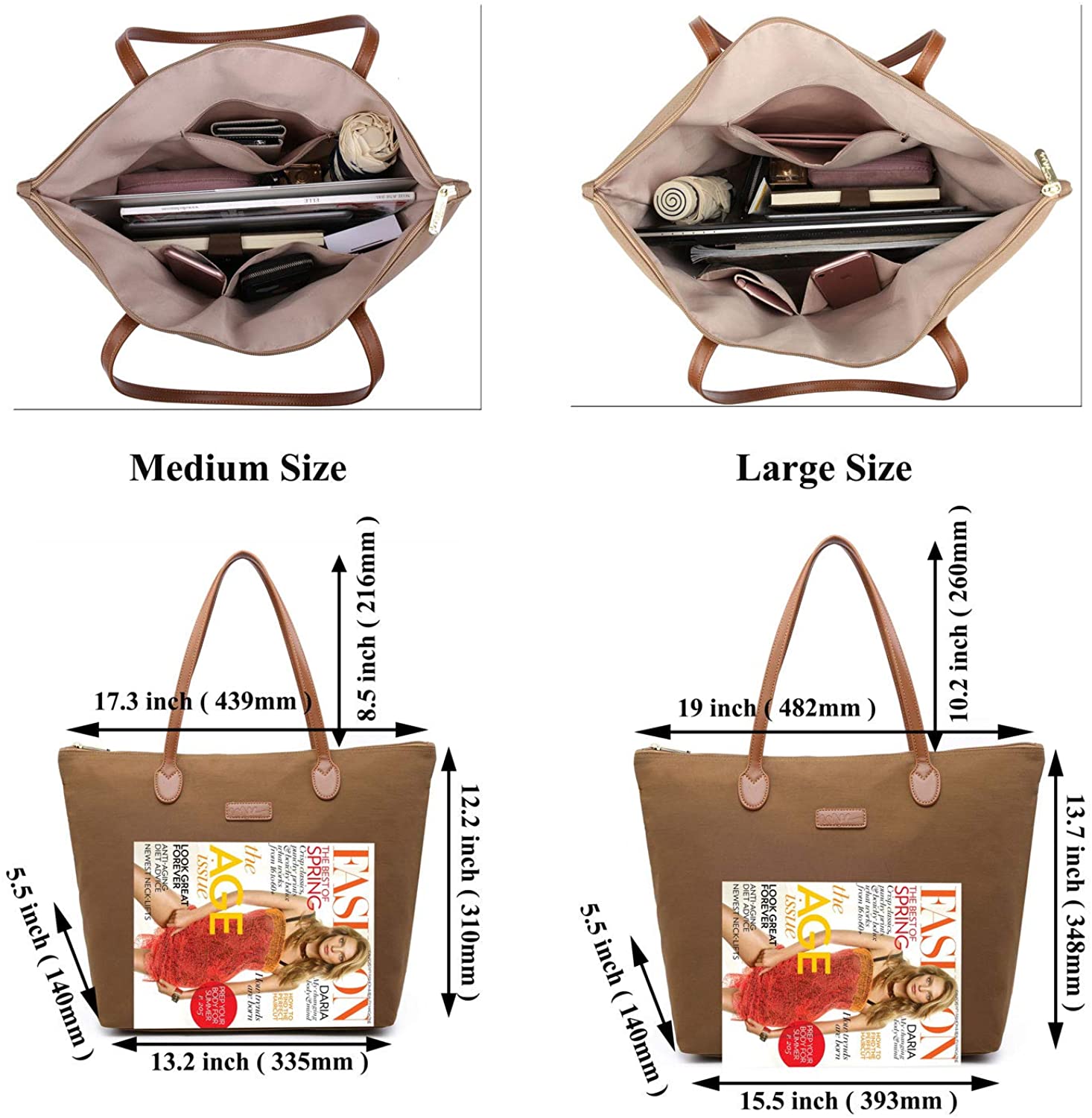 NNEE Water Resistant Light Weight Nylon Tote Bag Handbag