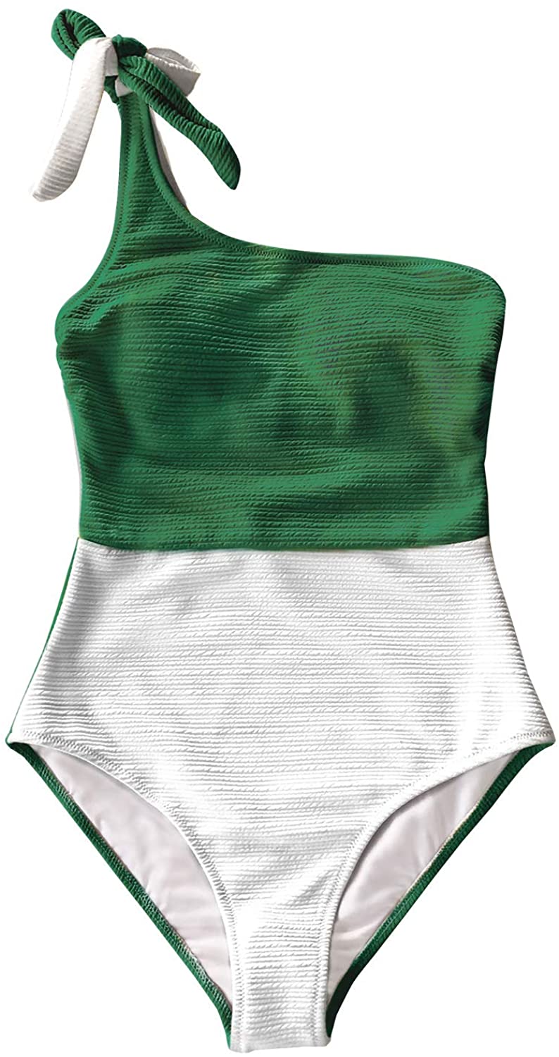 CUPSHE Women's One Piece Swimsuit Color Block One Shoulder Bowknot Bathing Suit