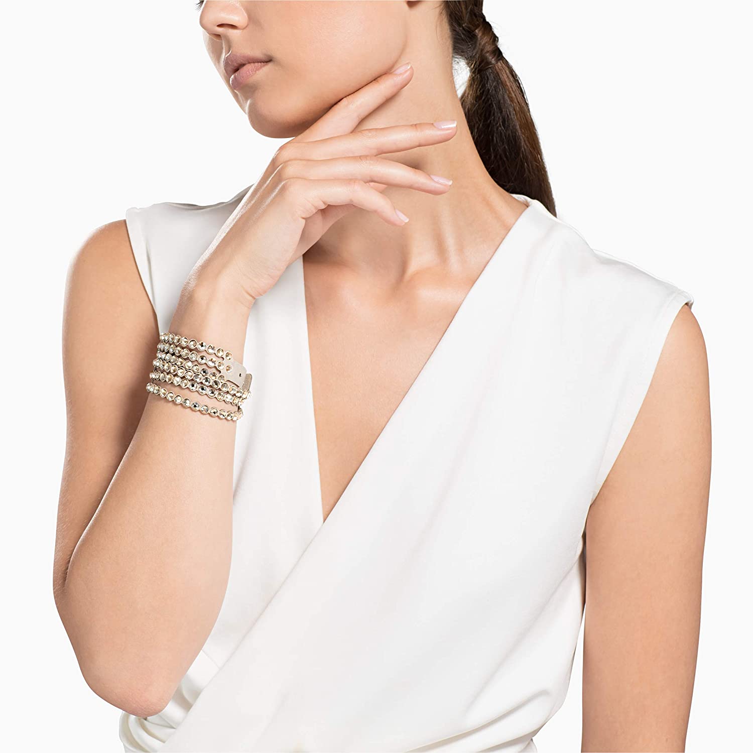 SWAROVSKI Women's Leather Look Crystal Power Bracelet Collection - JOY2ESpree