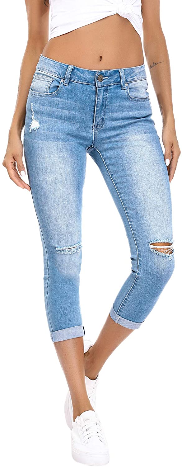 Resfeber Women's Ripped Boyfriend Jeans Cute Distressed Jeans Stretch Skinny Jeans with Hole