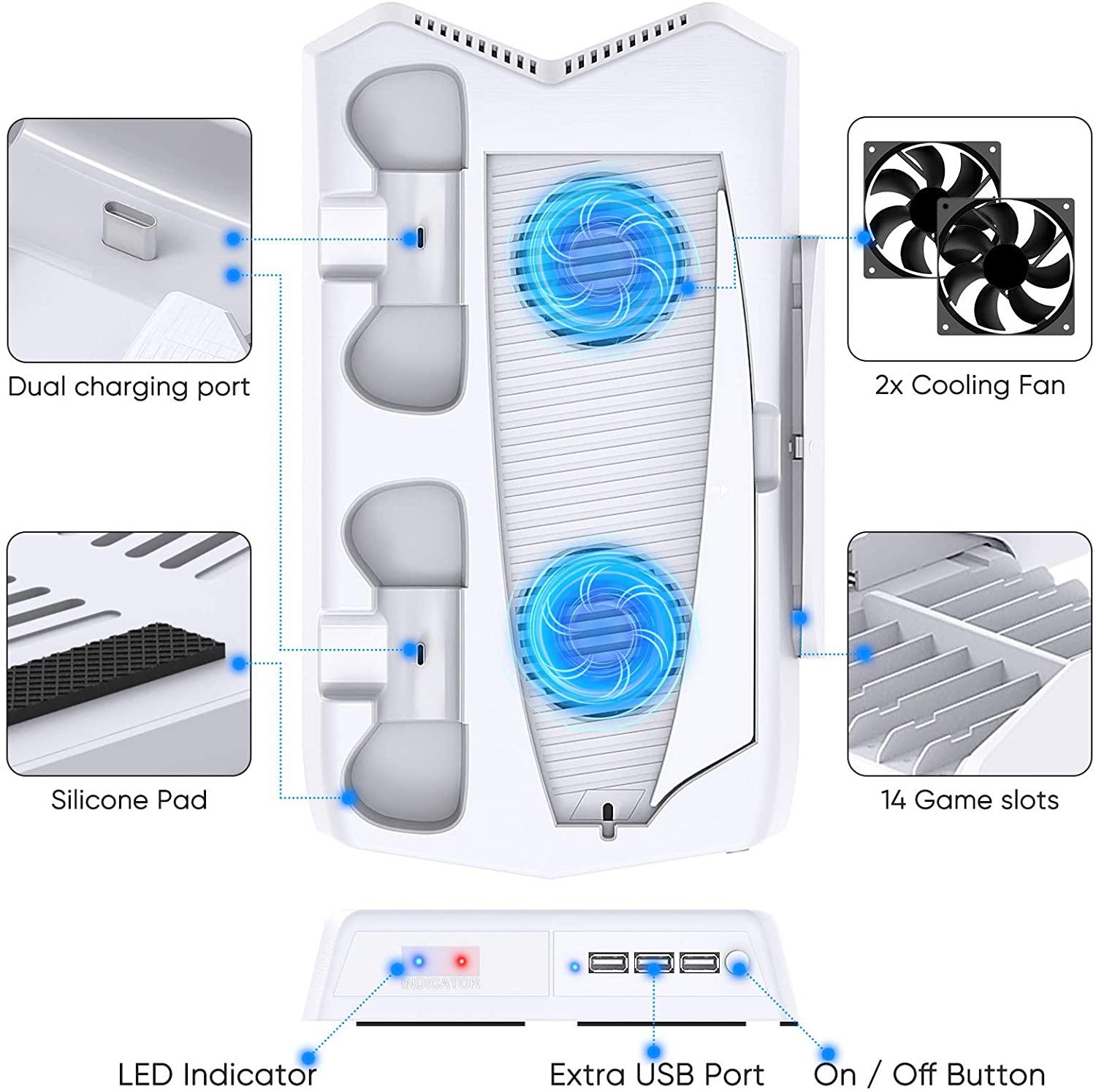 Vertical Charging Stand for PS5 Controllers with Cooling Fan - JOY2ESpree