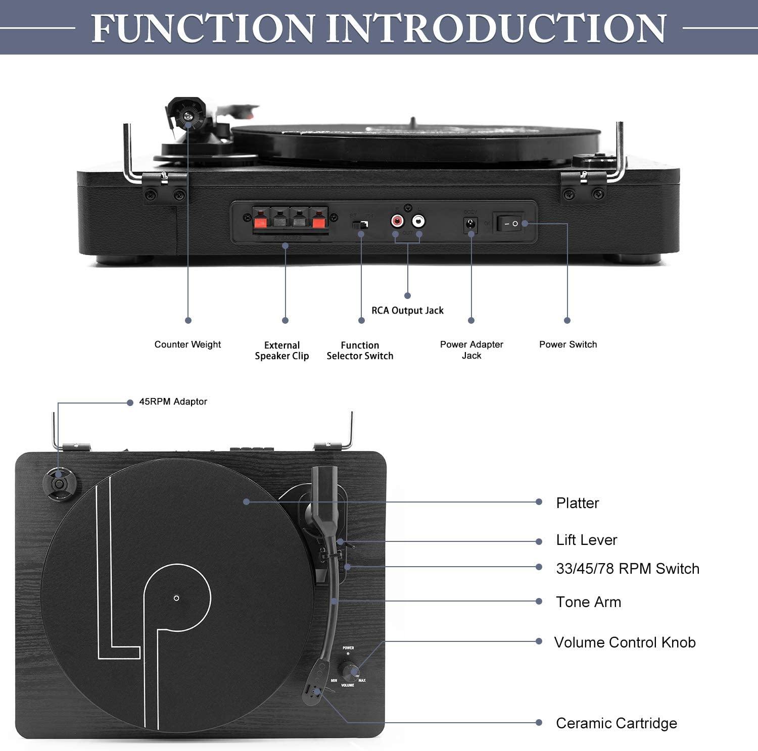 LP&No.1 Bluetooth Record Player with USB Play and Recording - JOY2ESpree