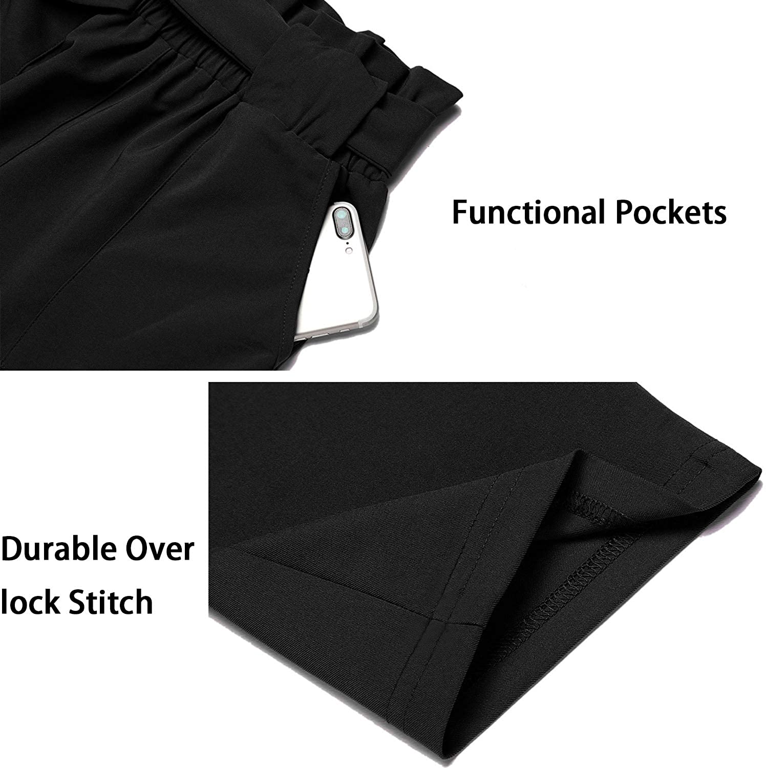 Freeprance Women's Pants Casual Trouser Paper Bag Pants Elastic Waist Slim Pockets