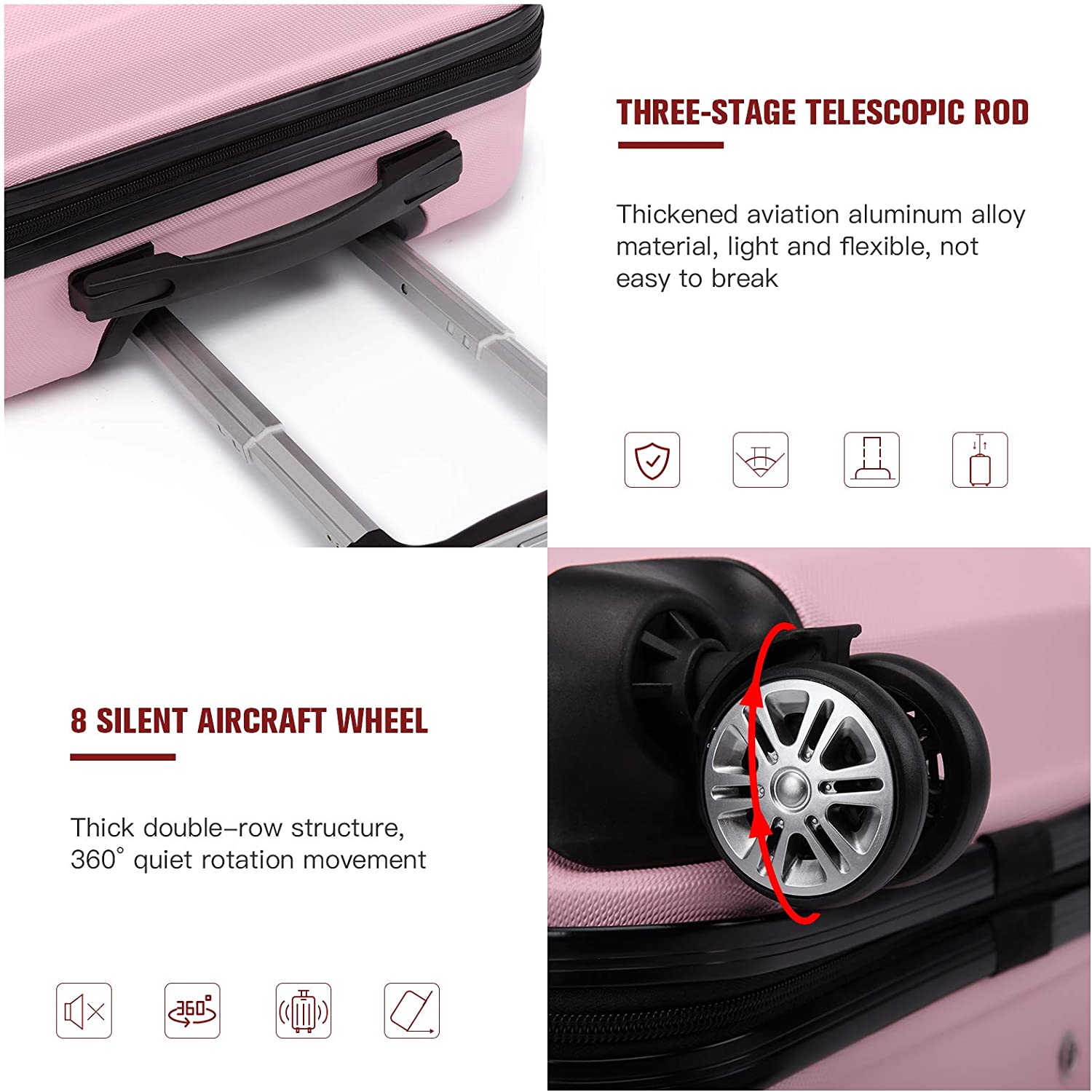 Kono 3 Pieces Luggage Set Hard Shell with Spinner Wheels Lightweight Rolling Suitcases Set with YKK Dual Zipper TSA Lock for Travel (Grey)