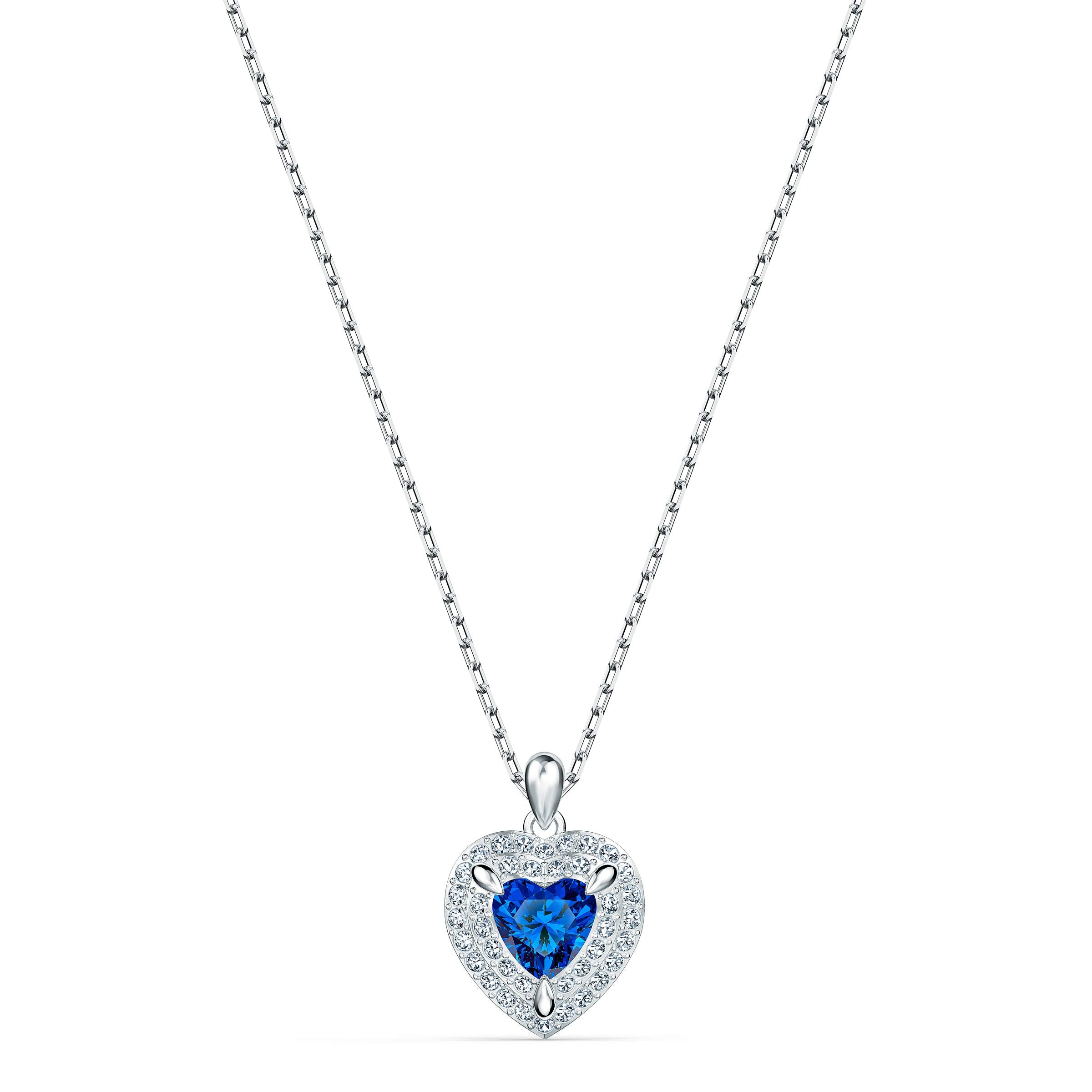 SWAROVSKI Women's One Heart Jewelry Collection, Rhodium Finish, Blue Crystals, Clear Crystals - JOY2ESpree
