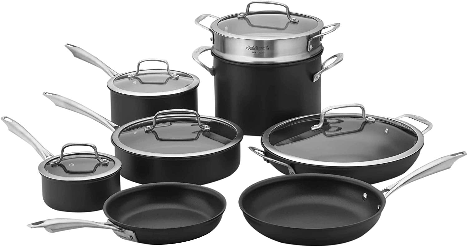 Cuisinart Dishwasher Safe Hard-Anodized 11-Piece Cookware Set, Black - JOY2ESpree