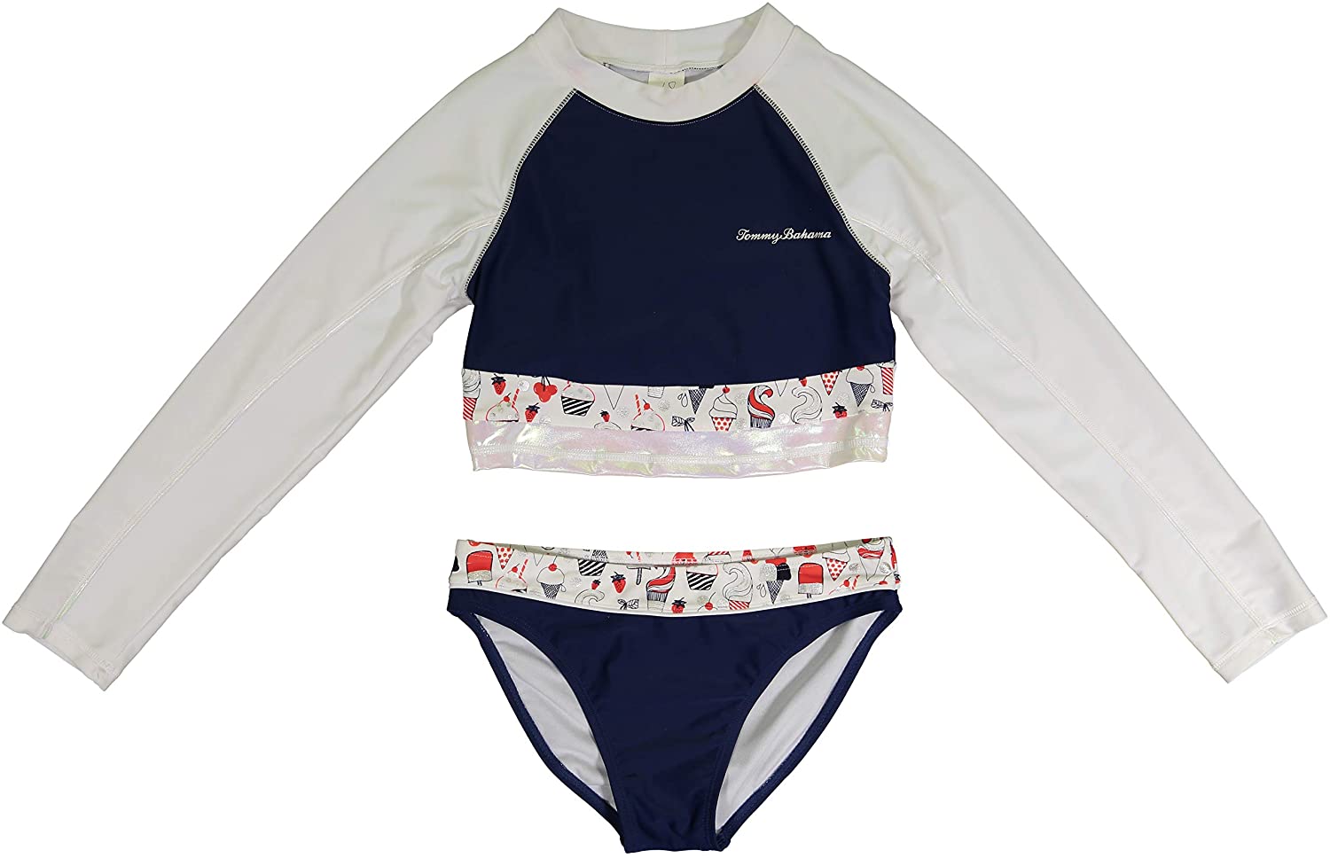 Tommy Bahama Girls' Long Sleeve 2-Piece Rashguard Swimsuit Bathing Suit