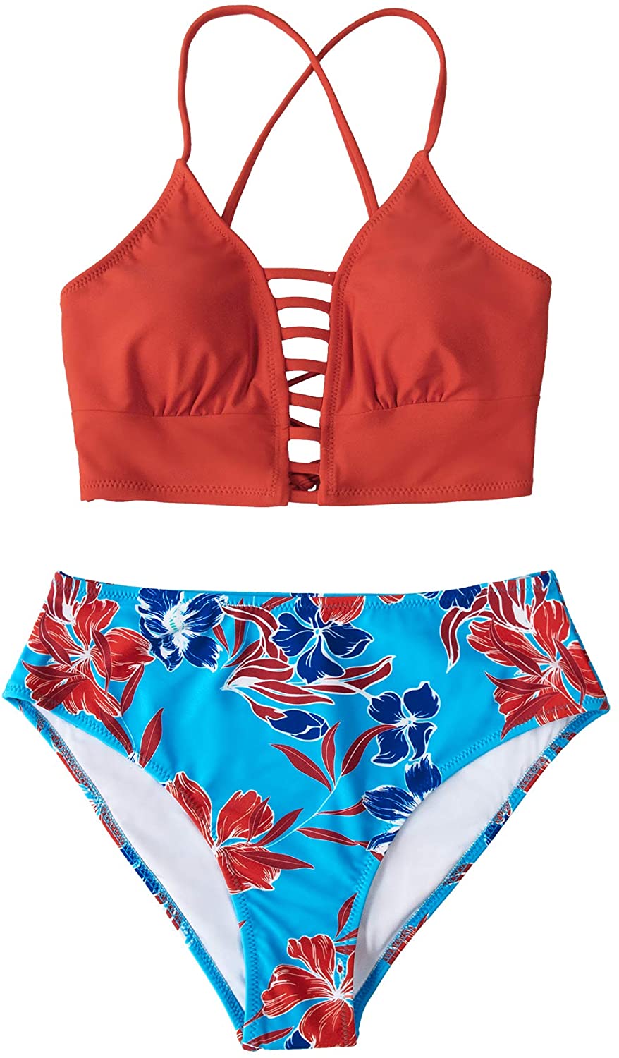 CUPSHE Women’s Bikini Swimsuit Floral Print Lace Up Strappy Two Piece Bathing Suit
