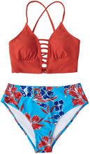 
                        
                          Load image into Gallery viewer, CUPSHE Women’s Bikini Swimsuit Floral Print Lace Up Strappy Two Piece Bathing Suit
                        
                      