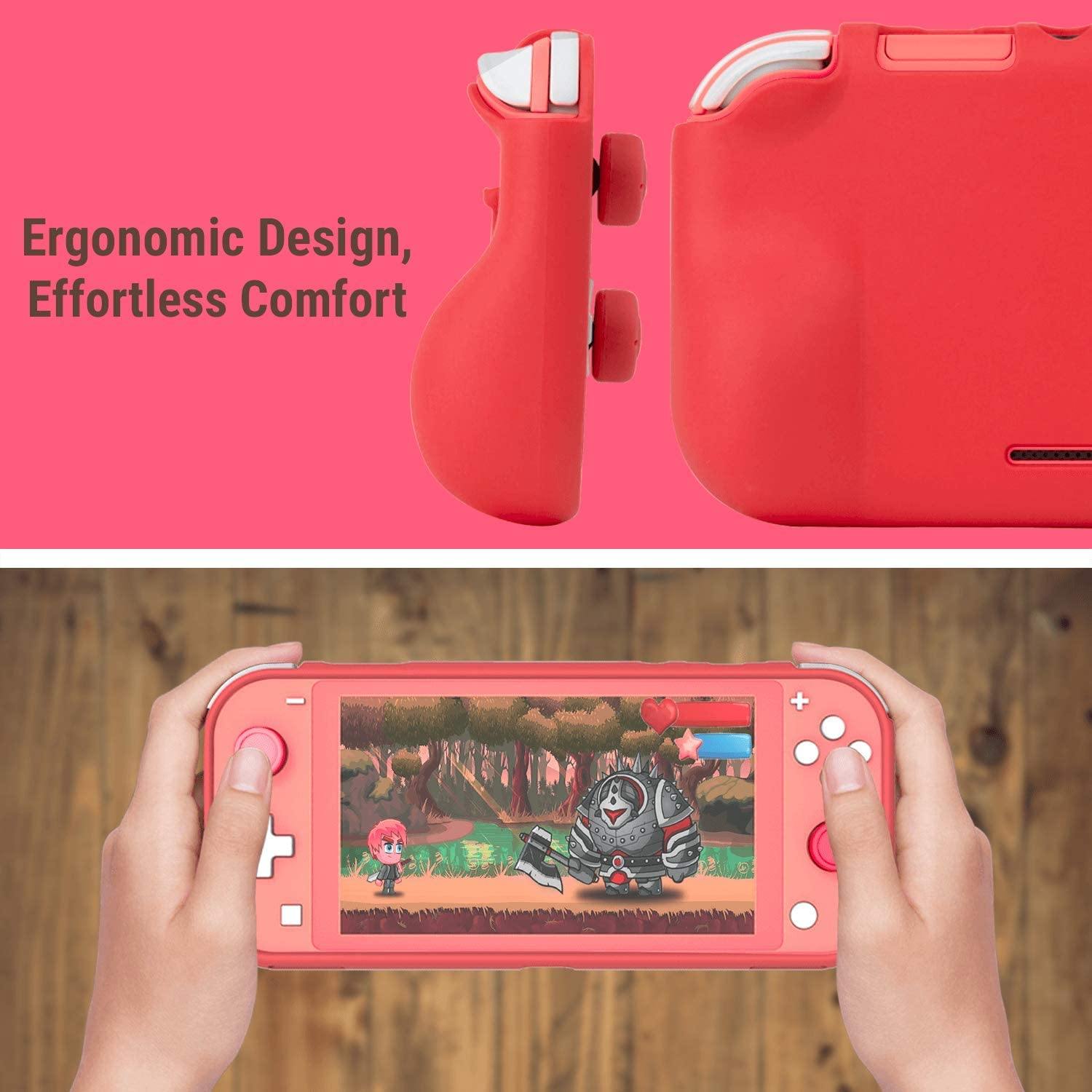 Orzly Grip Case for Nintendo Switch Lite – Case with Comfort Padded Hand Grips, Kickstand, Pack of Thumb Grips - Turquoise Blue - JOY2ESpree
