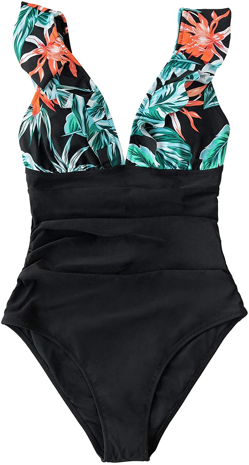 CUPSHE Women's V Neck One Piece Swimsuit Ruffled Lace Up Monokini